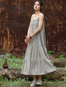 Cotton Linen Long Spaghetti Strap Dress