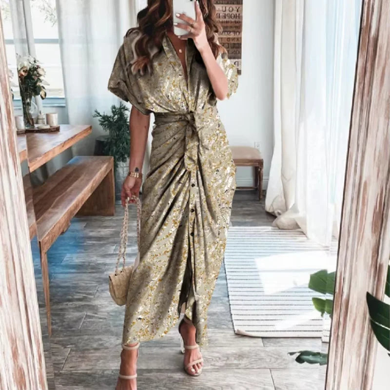 Women's Boho Print Turn-down Collar Dress