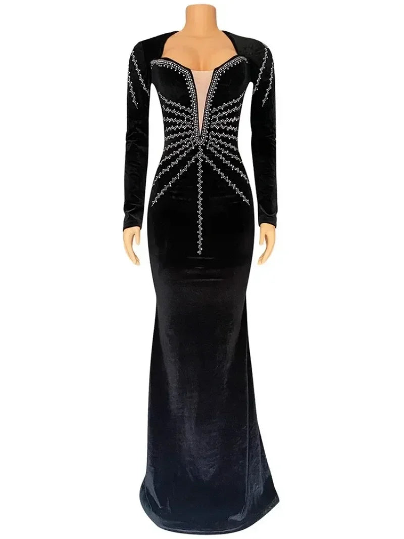Deep V- Neck Velvet Dress