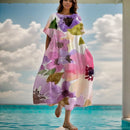 Dress For Women Summer New Short Sleeve Floral Print O-neck Big Hem Loose Fashion Elegant Casual Commute Female A-line Dress