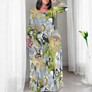 Plus Size Green Floral Print Maxi Dress Long Sleeve Comfortable Everyday Look