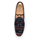 Men's Loafers in Classic Handmade Leather Tassels, Ivory Color Canvas Mix Ethnic Style Cotton
