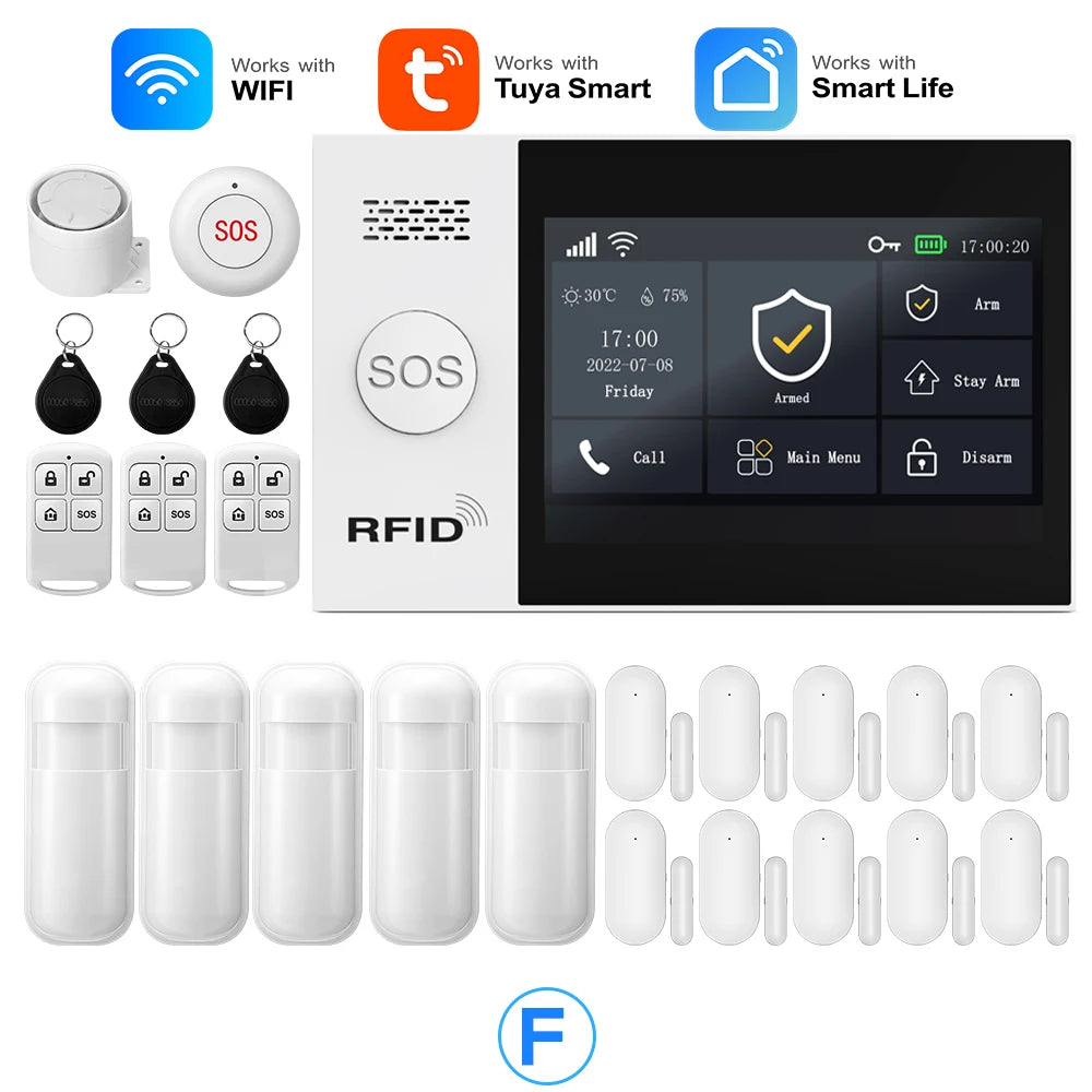 Tuya Smart Life APP Compatible Wireless GSM Alarm System WiFi Burglar Detection Real-Time Alerts for Home Garage Office Shop
