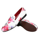 Piergitar White Color Fabric Of China Oil Painting Style Men's Loafers For Fashion Party And Wedding Handmade Slip-On Flats