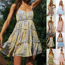 Spaghetti Strap Flower Chiffon Mini Dress