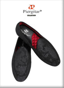 Piergitar 2022 New Black And White Color Three-Dimensional Thread Flower Silk Men's Loafers Handmade Moccasin For Party/Wedding