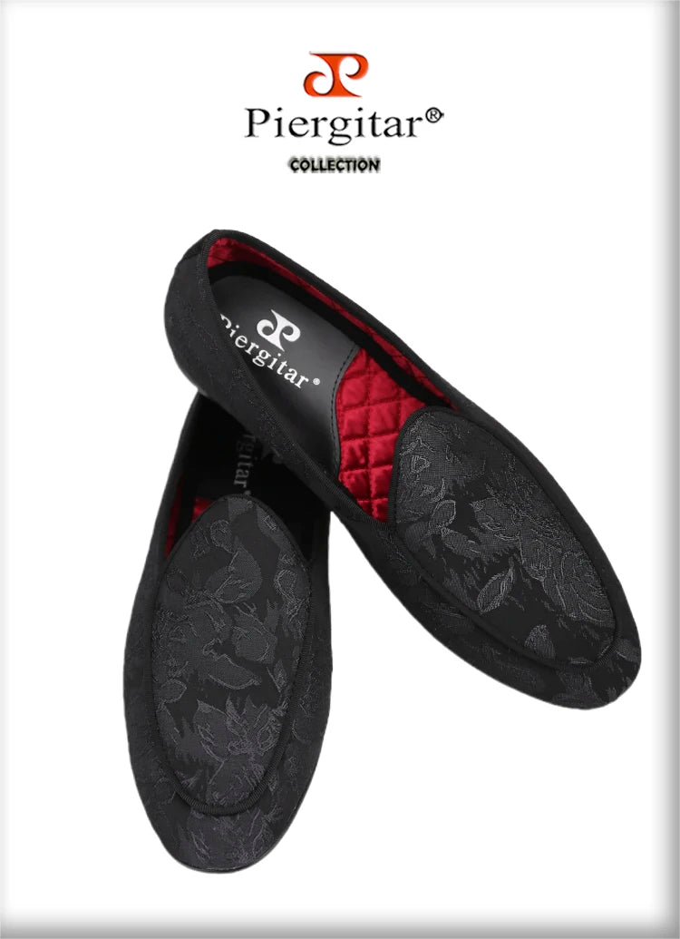 Piergitar 2022 New Black And White Color Three-Dimensional Thread Flower Silk Men's Loafers Handmade Moccasin For Party/Wedding