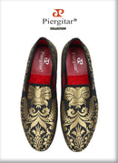 Piergitar 2023 New Upgrade Style Baroque Gold Jacquard Silk Men Loafers For Party Pair With Gold Suit Plus Size Moccasins