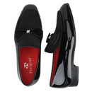 Piergitar Black Patent Leather Patchwork Velvet Men's Loafers Handmade Bow Tie Moccasins British Classic Style Smoking Slippers