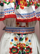 2024 Spring/Summer New Women Retro Fashion One Shoulder Red Flower Printed Waist Collection Long Style Large Swing Casual Dress