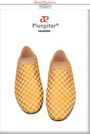 Piergitar 2022 Four Colors Checkerboard Print Silk Handmade Men's Loafers Classic British Style Man Smoking Slippers For Party