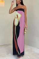 Tube Bodycon Dress Women Elegant Avocado Print Strapless Elegant Maxi Dress Sleeveless Holiday Robes Summer Chic Long Dress