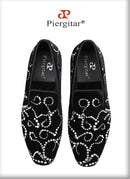 Piergitar Black Velvet And Octodandelion Strass Loafers Luxury Brand Same Design Red Bottom Handmade Crystals Men's Moccasins