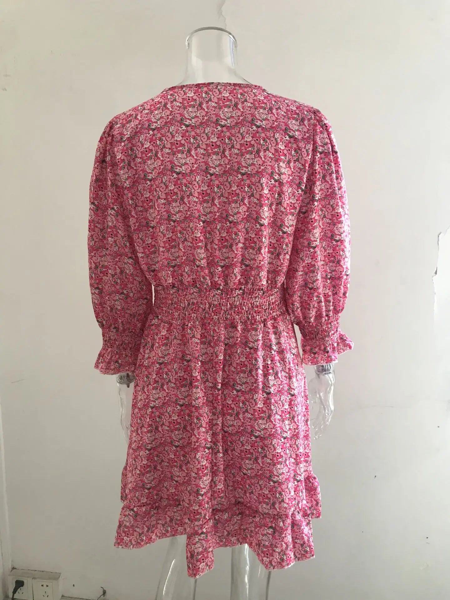 New Mid length Dress Waist Pullover Bohemian Printed Short Sleeve Fragmented Flower Dress