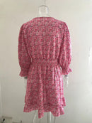 New Mid length Dress Waist Pullover Bohemian Printed Short Sleeve Fragmented Flower Dress