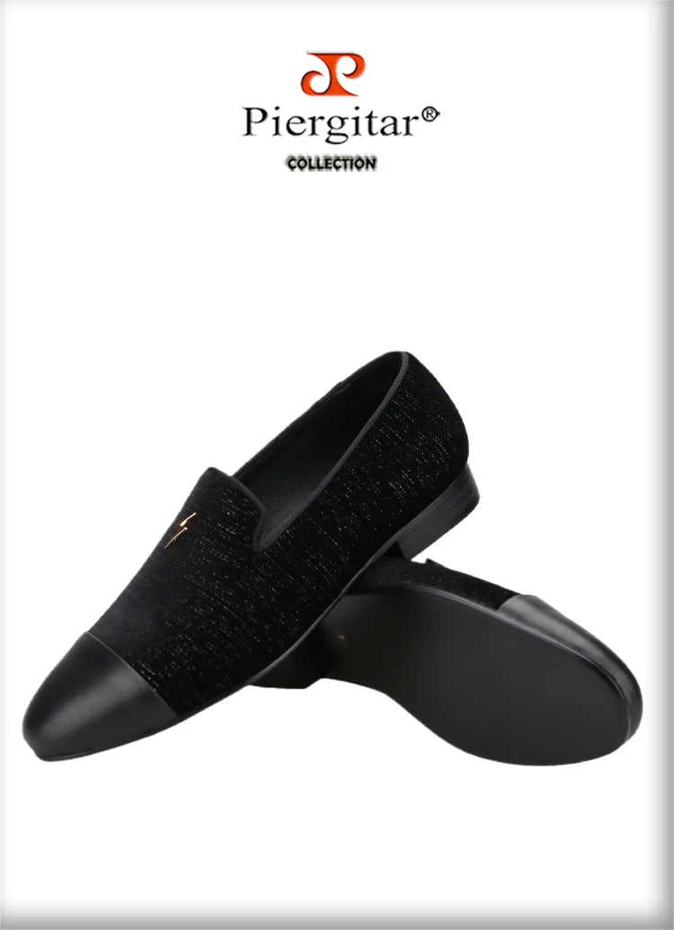 Piergitar 2022 New Summer Style Mulberry Silk Velvet Stitching Leather Slip-On Men's Loafers With Lightning Buckle For Wedding