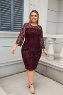 Women's Plus Size Lace Sequin Mesh Sleeve Bodycon Dress