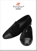 Piergitar 2022 New Summer Style Mulberry Silk Velvet Stitching Leather Slip-On Men's Loafers With Lightning Buckle For Wedding