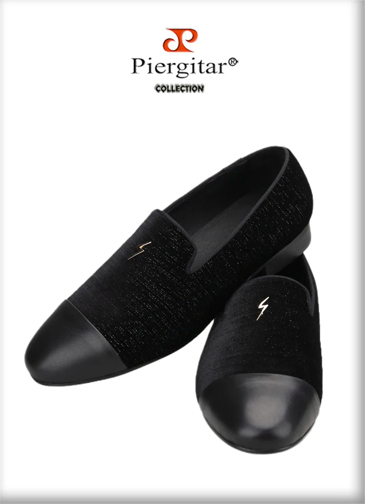 Piergitar 2022 New Summer Style Mulberry Silk Velvet Stitching Leather Slip-On Men's Loafers With Lightning Buckle For Wedding