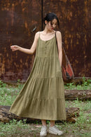Cotton Linen Long Spaghetti Strap Dress