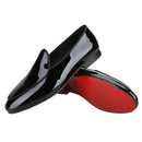 Piergitar Classic Style Black Patent Leather Slip-On Loafers For Party And Wedding Handmade Men's Dress Shoes Luxury Red Bottom