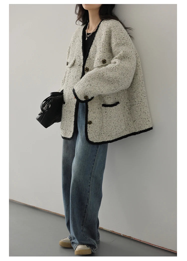 CHIC VEN Women's Woolen Coat Heavy Industry Down Jacket Vintage V-Neck Woman Down Coat Female Tops Autumn Winter 2024