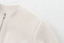 TRAF Outerwears Cropped Bomber Jacket Women Autumn Long Sleeve Faux Wool Coats For Woman Winter Zip Up Gray Beige Short Coats