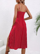 2024 Women Floral Print Spaghetti Straps Summer Boho Beach Dress Print Elegant  Suspenders Square Neck Slit Dress Vestidos