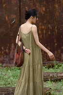 Cotton Linen Long Spaghetti Strap Dress