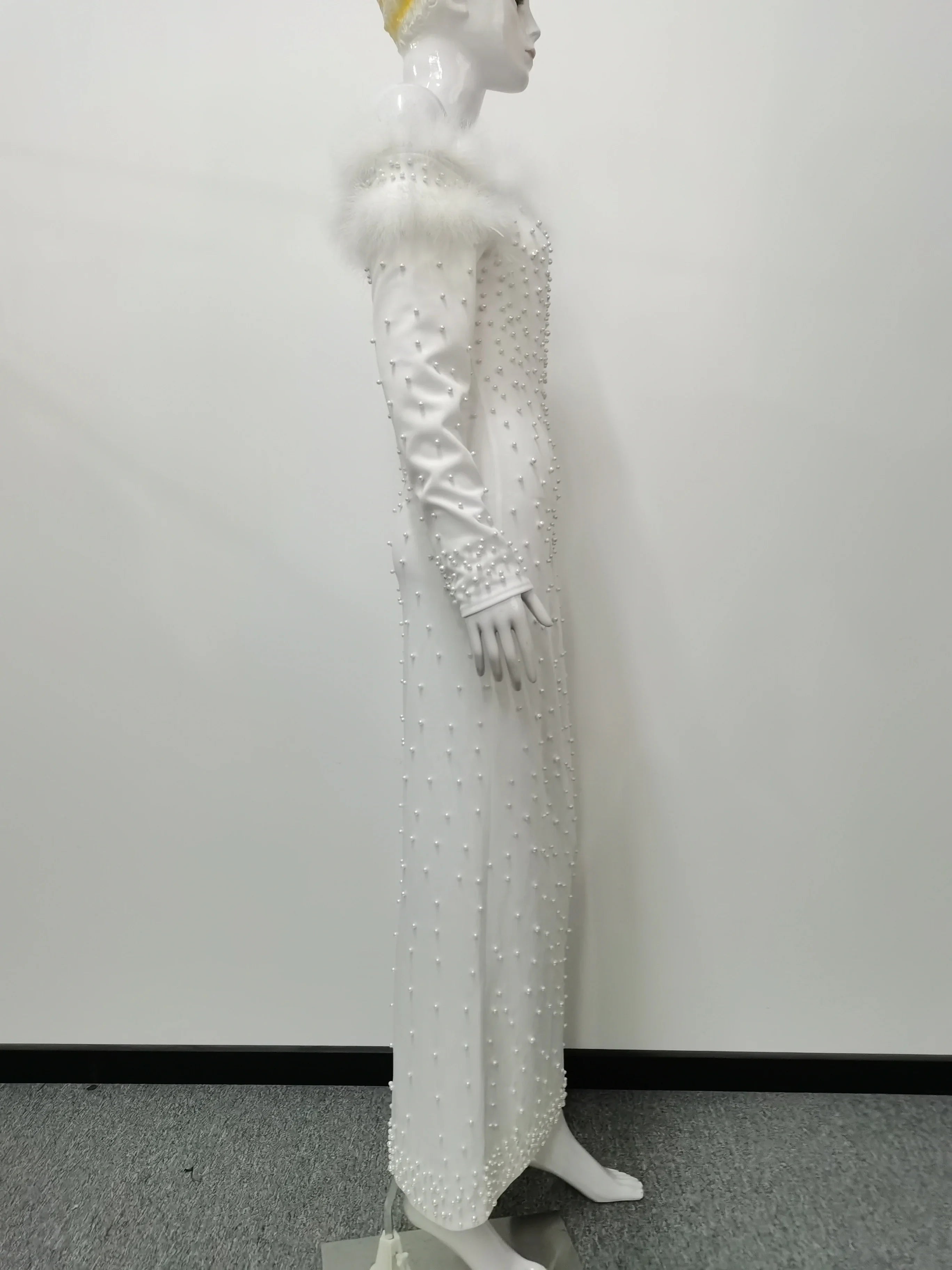 Women's Long White Pearls Dress