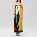 Tube Bodycon Dress Women Elegant Avocado Print Strapless Elegant Maxi Dress Sleeveless Holiday Robes Summer Chic Long Dress
