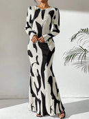 Long Sleeve Crew Neck Open Back Tie Up Women Bodycon Dress Maxi Women Outfit