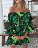 Sexy Slash Neck Long Flare Sleeve Floral Print Mini Dress Summer Women Boho Party Vestidos NMD-6650