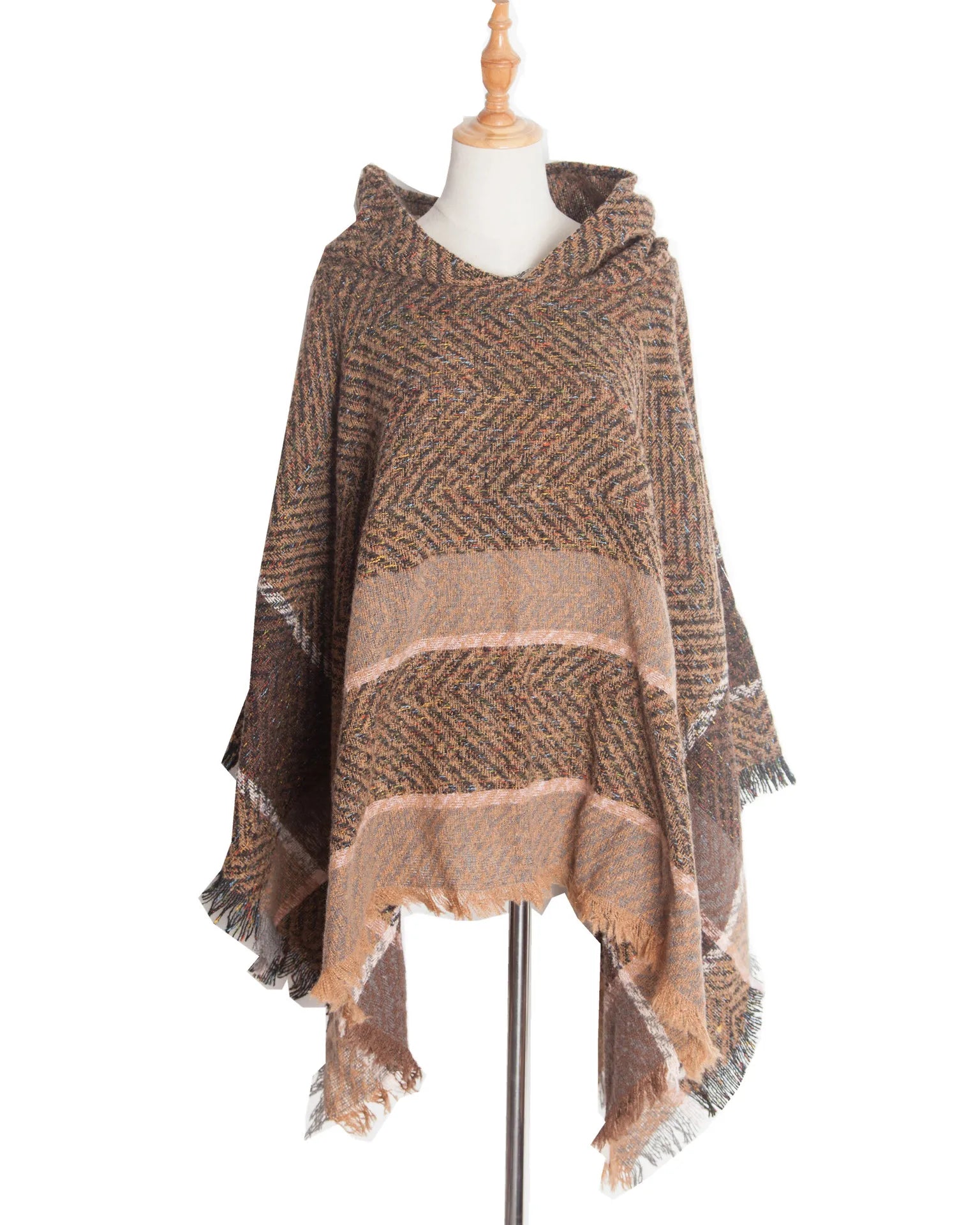 New Autumn Winter Fishbone Pattern Women's Hooded Cape Pullover Cape Women Poncho Lady Capes Black Cloaks