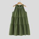 ZANZEA Summer Halter Sleeveless Tiered Dress Women Korean Ruffle Patchwork Robe 2024 Beach O-neck Loose Sundress Sweety Vestidos