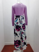 2023 European and American style floral print color matching long sleeved dress, long women's large swing skirt