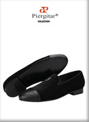Piergitar 2022 New Summer Style Mulberry Silk Velvet Stitching Leather Slip-On Men's Loafers With Lightning Buckle For Wedding