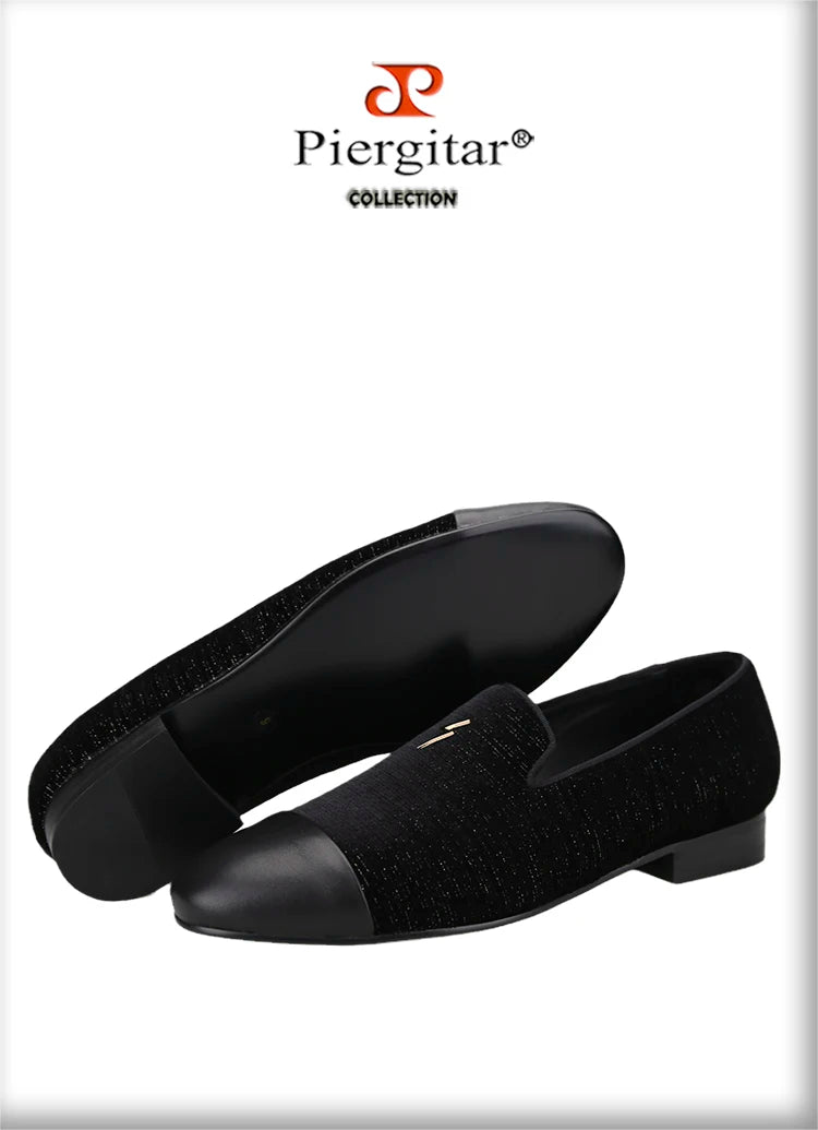 Piergitar 2022 New Summer Style Mulberry Silk Velvet Stitching Leather Slip-On Men's Loafers With Lightning Buckle For Wedding