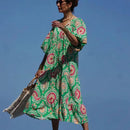 Women Dress Summer Puff SleeveBoho V Neck Printing Long Dress LooseHoliday Beach Female Casual FloralDresses Party Vestidos