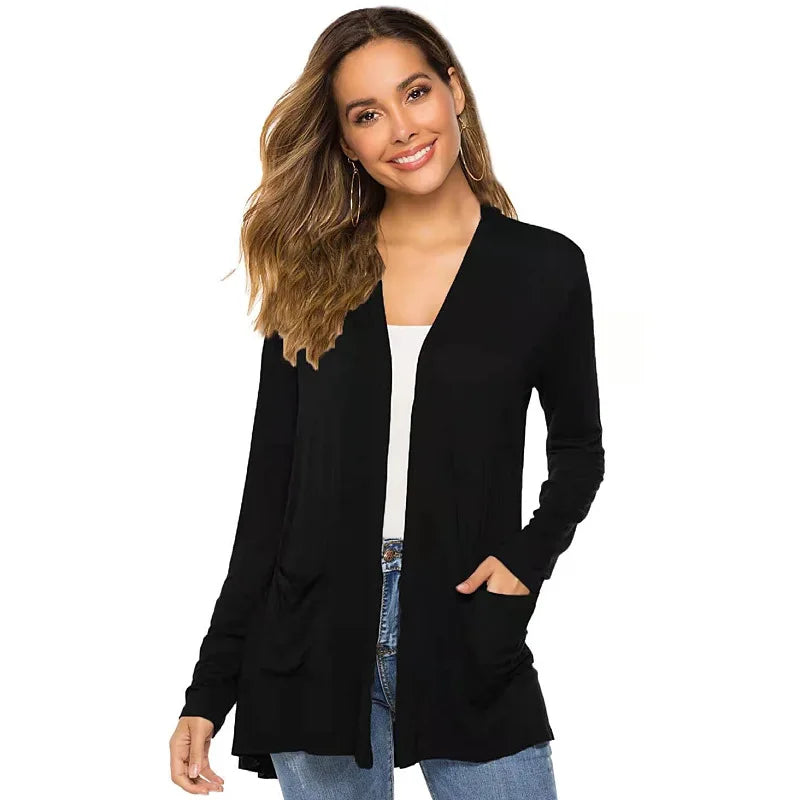 Women's Knitted Cardigan for Spring and Summer Versatile Large Size Cardigan Medium to Long Length Long Sleeve Outcoat