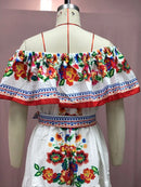 2024 Spring/Summer New Women Retro Fashion One Shoulder Red Flower Printed Waist Collection Long Style Large Swing Casual Dress