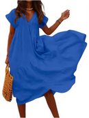 Casual Loose Short Sleeved V-neck Solid Color Women's Dress High Street Fashion Dating Vacation Summer Dress