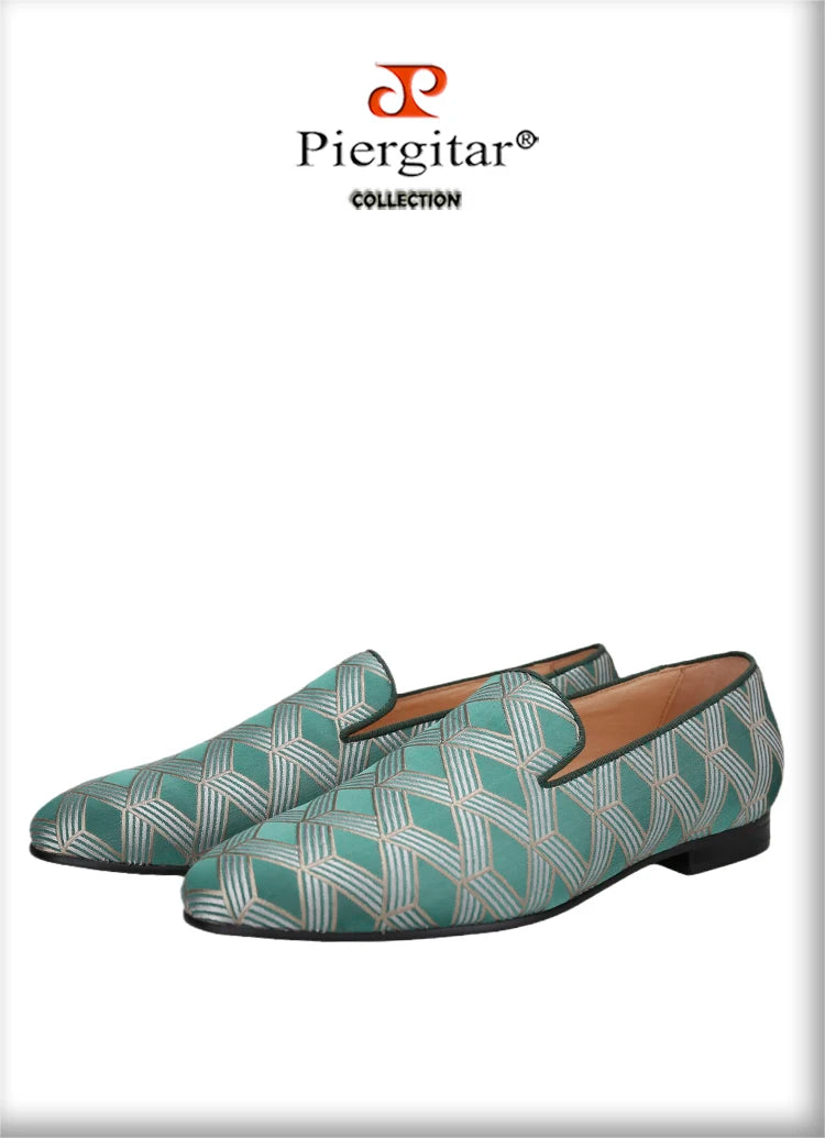 Piergitar 2022 High Grade Silk Fabric Men's Loafers For Party And Wedding Leather Insole Handmade Man Smoking Slippers Plus Size