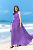 Sleeveless Chiffon Maxi Satin Long Silk Dress