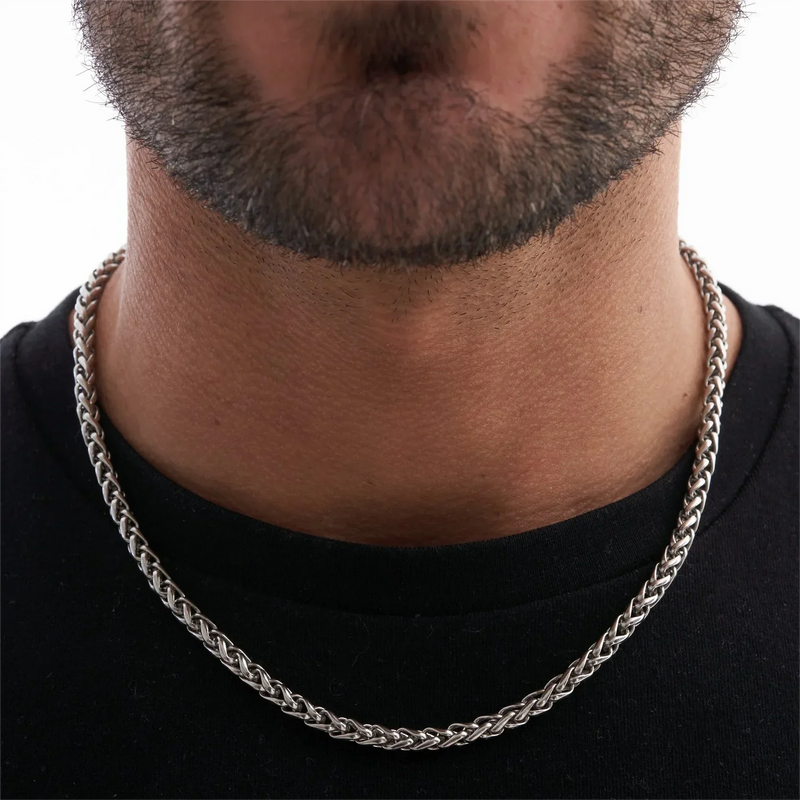 Men White Gold Color Stainless Steel Long Chain