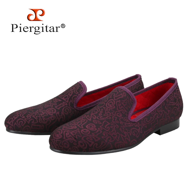 Piergitar Fashion Letters Printed Canvas Men Slip-On Shoes Handmade Classic Model Two-Colors Loafers For Casual And Formal Wear