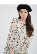 Floral Midi Dress Women Sweet A-Line Long Sleeve Hollow Out Dress Elegant High Waist Casual Long Dress Daily or Vacation Outfits