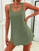 Summer environment women's solid color U-neck sleeveless herringbone suspender vest dress casual versatile short skirt