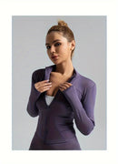 Seamless Sports Outerwear Yoga Coat Cropped Jacket for Gym Running High Waisted Moisture Wicking Workout Top with  Coat Women