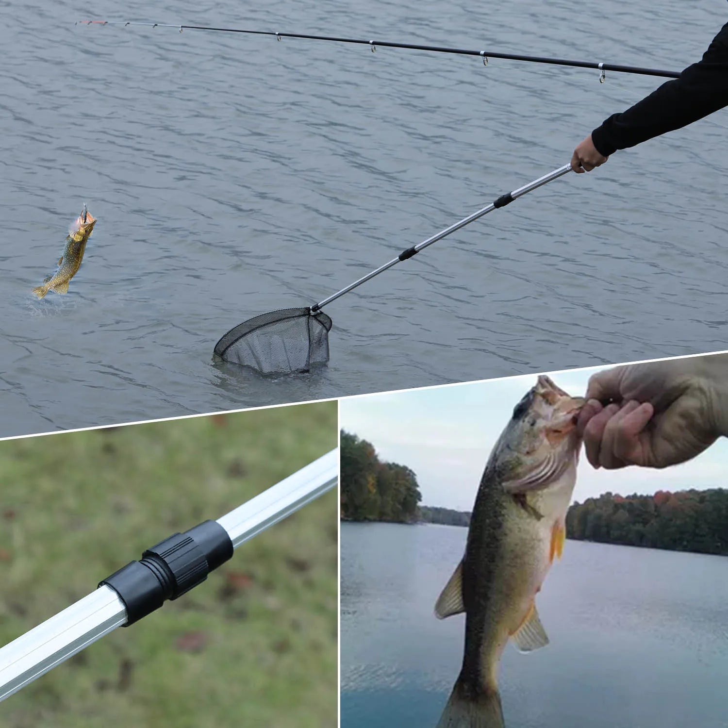 Fishing Net Aluminum Alloy Telescopic Rubber Handle